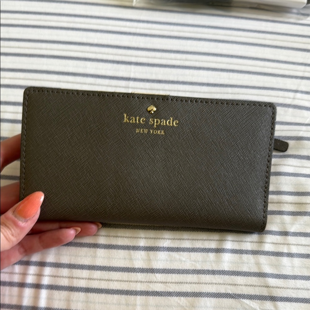 Kate Spade Olive Wallet with Gold Logo